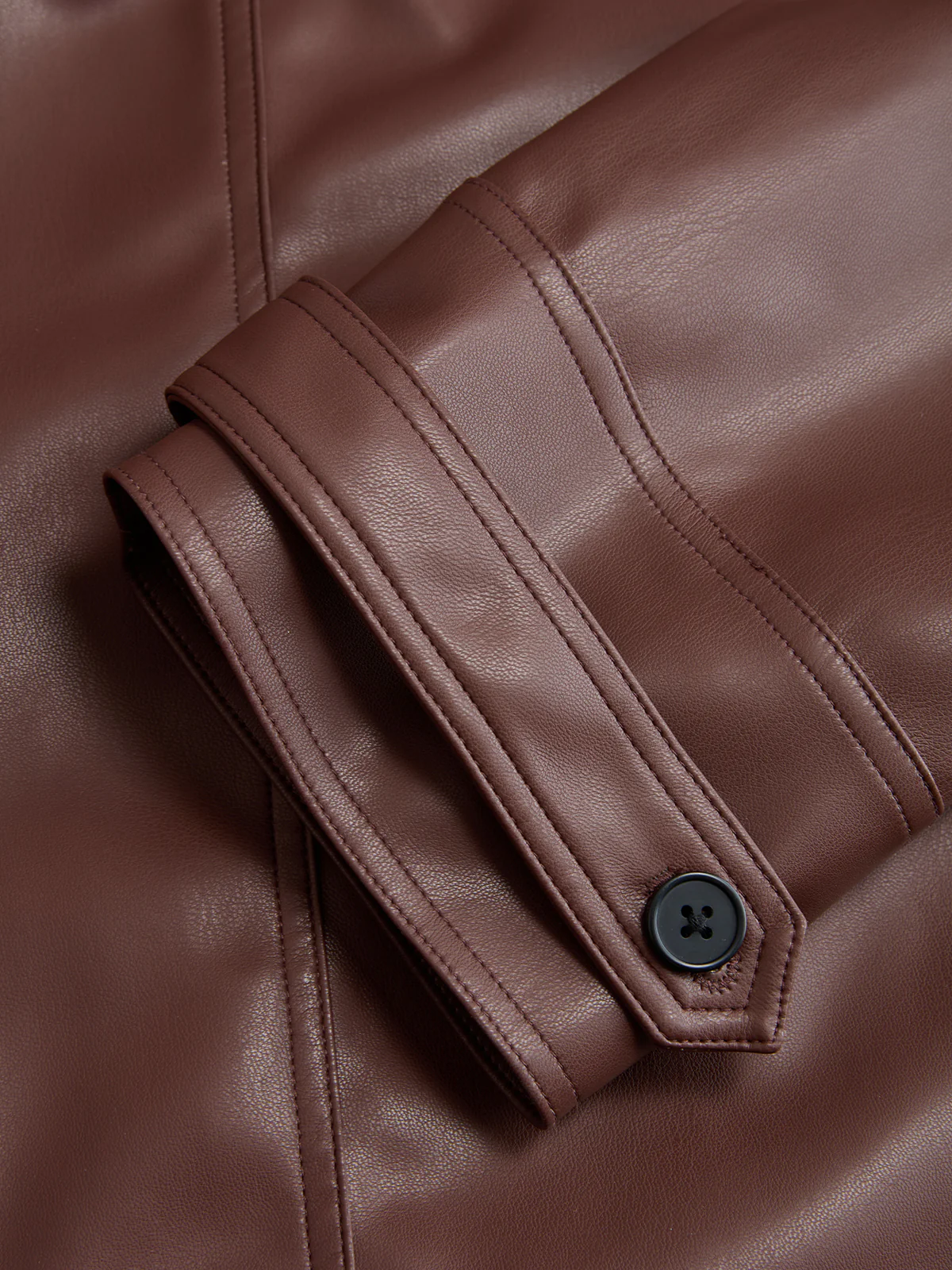 Tie Waist Collared Faux Leather Jacket - Image 4