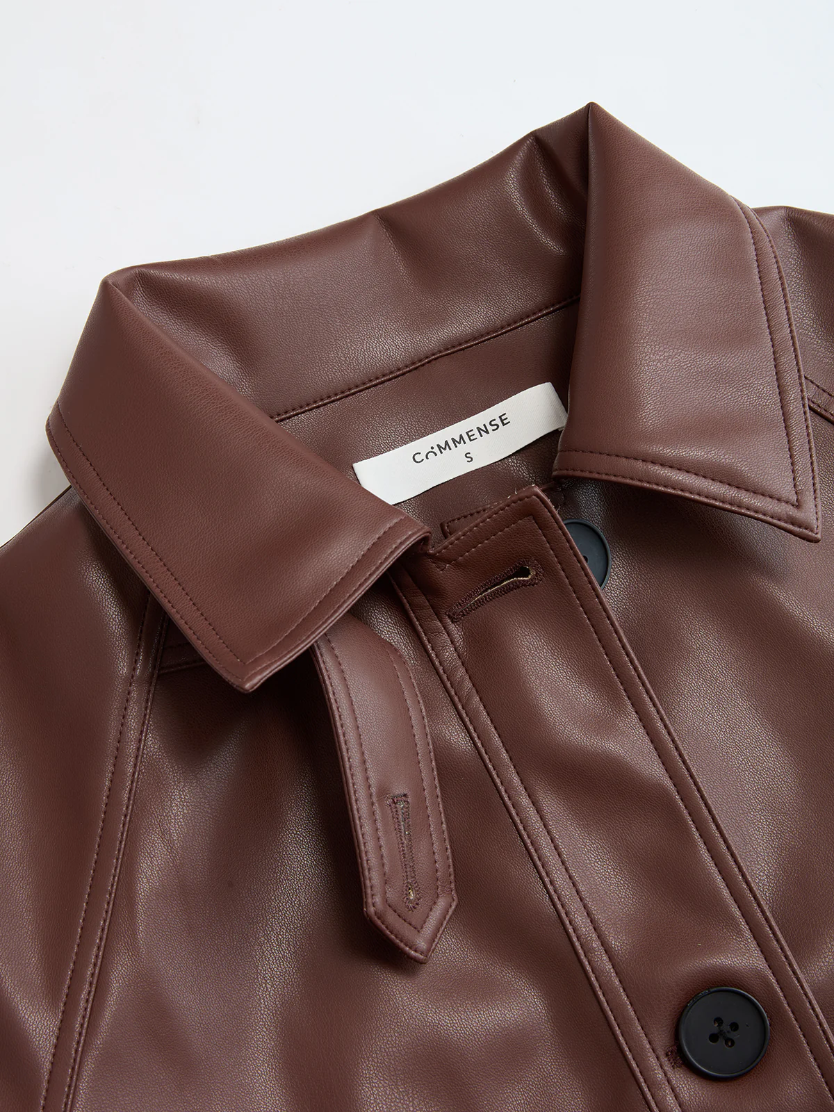 Tie Waist Collared Faux Leather Jacket - Image 5
