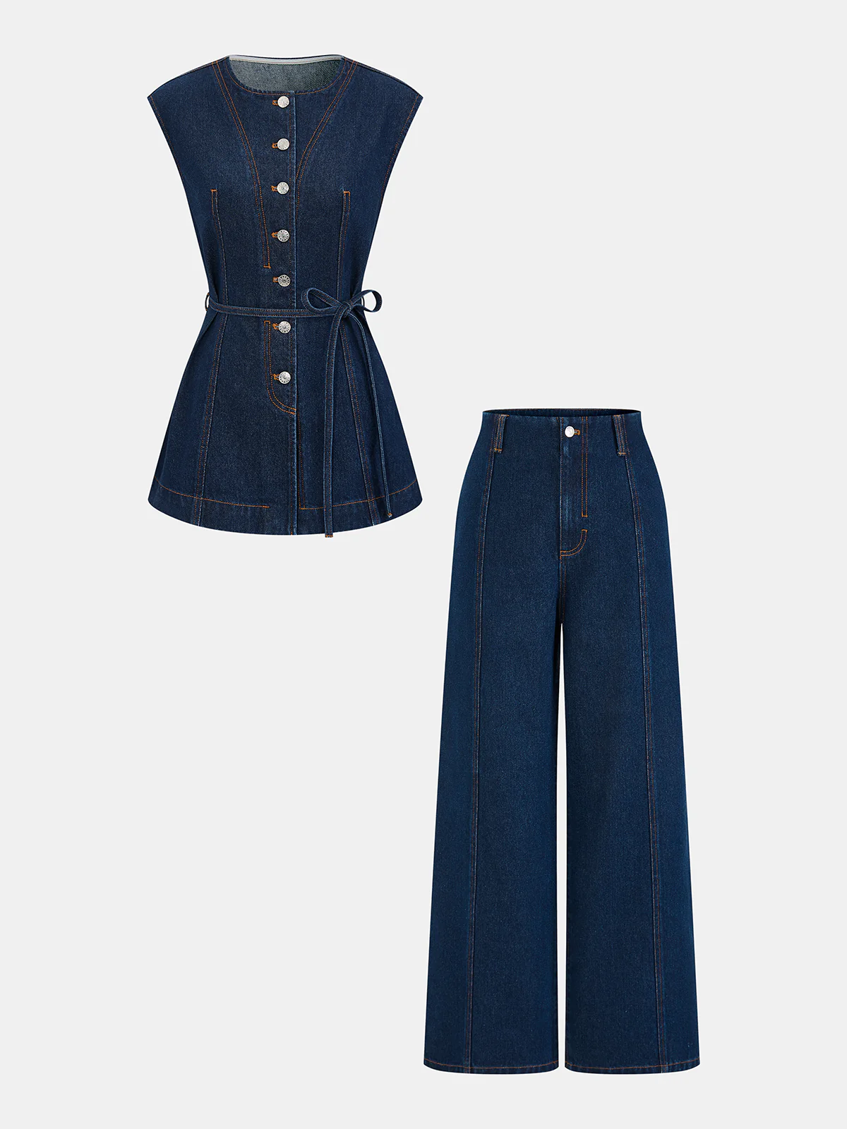 Tie-Waist Denim Sleeveless Vest