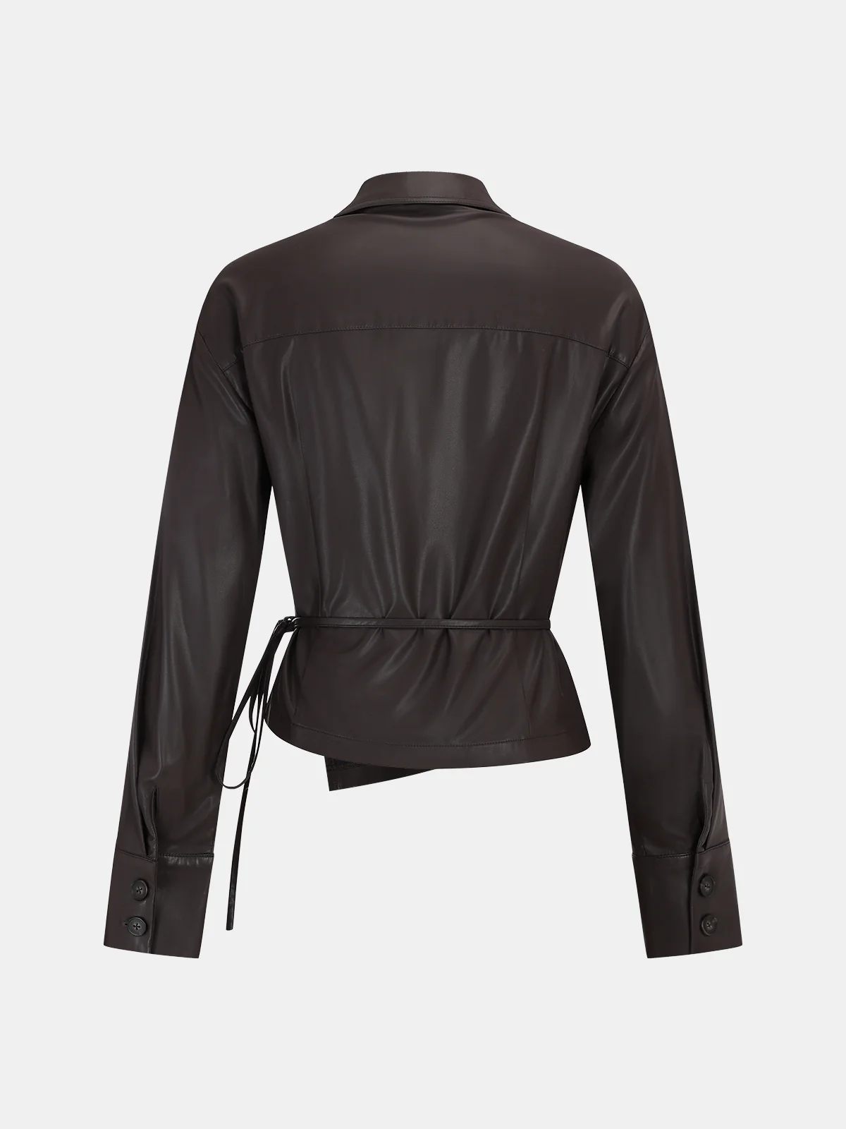 Tie Waist Faux Leather Wrap Shirt - Image 2