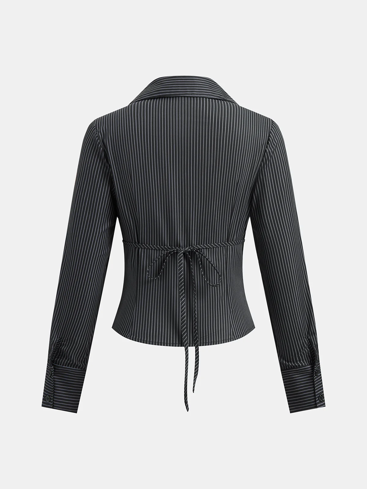 Tie-Waist Pinstripe Blazer Top - Image 2