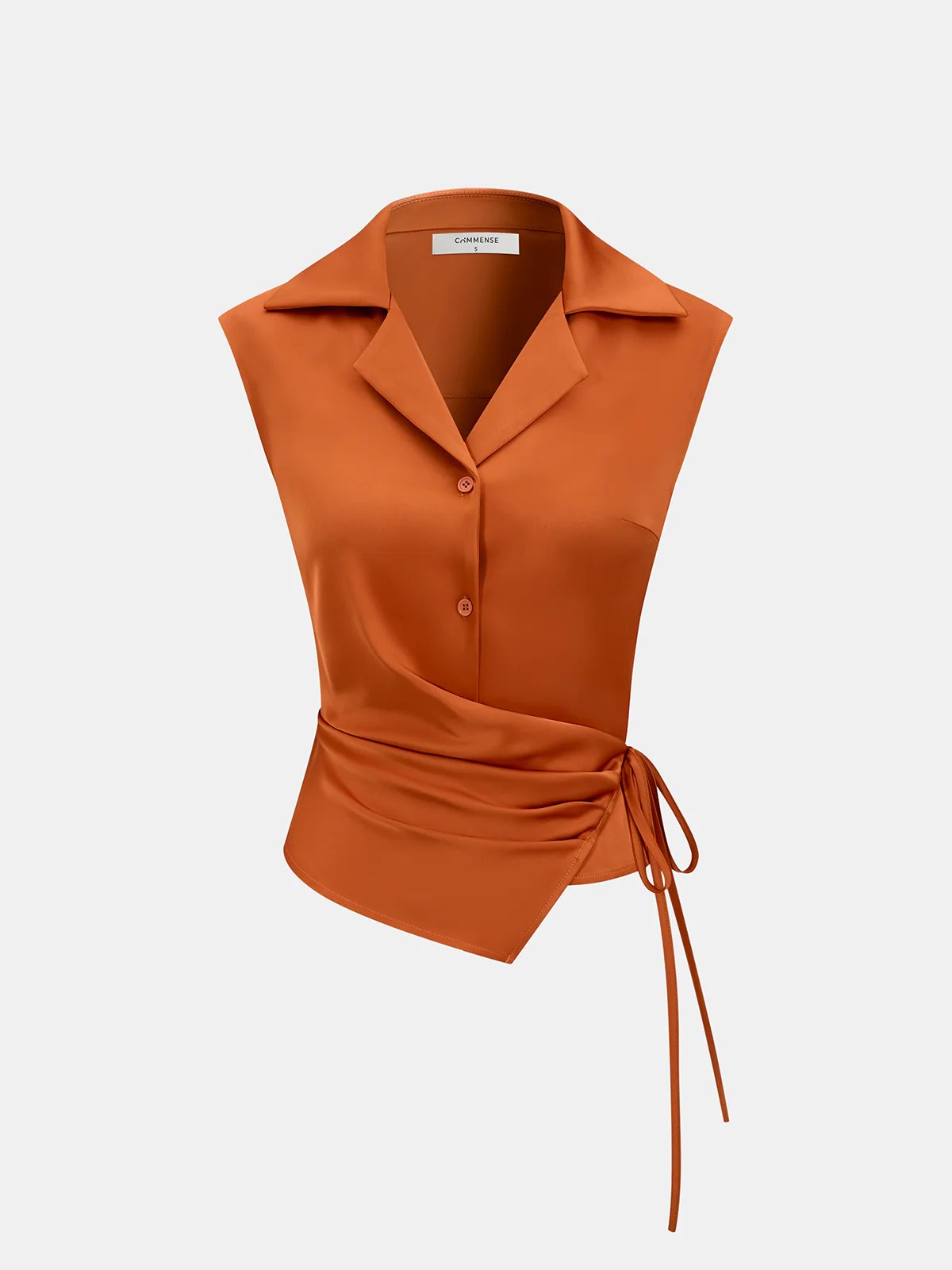 Tie-Waist Satin Sleeveless Wrap Blouse