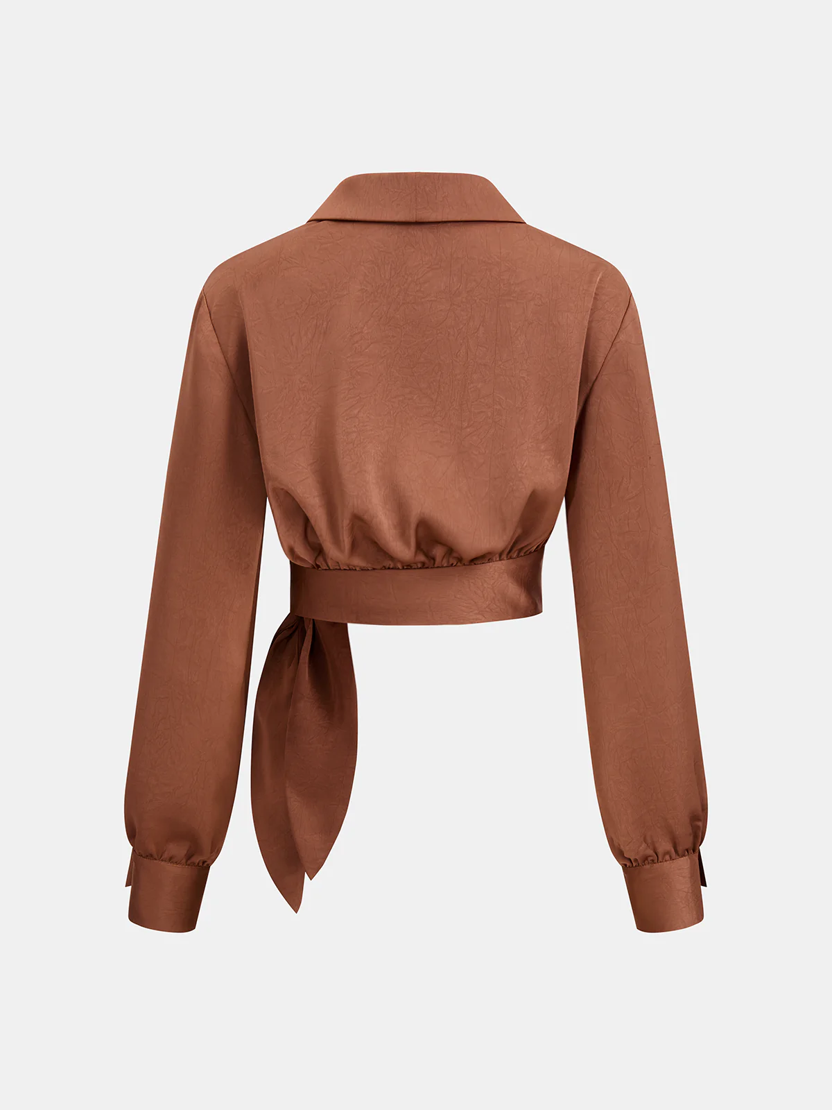Tie-Waist Satin Wrap Cropped Blouse - Image 2