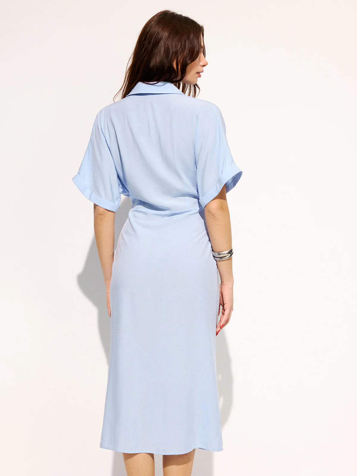 Tie-Waist Short Sleeve Maxi Shirt Dress - Image 5