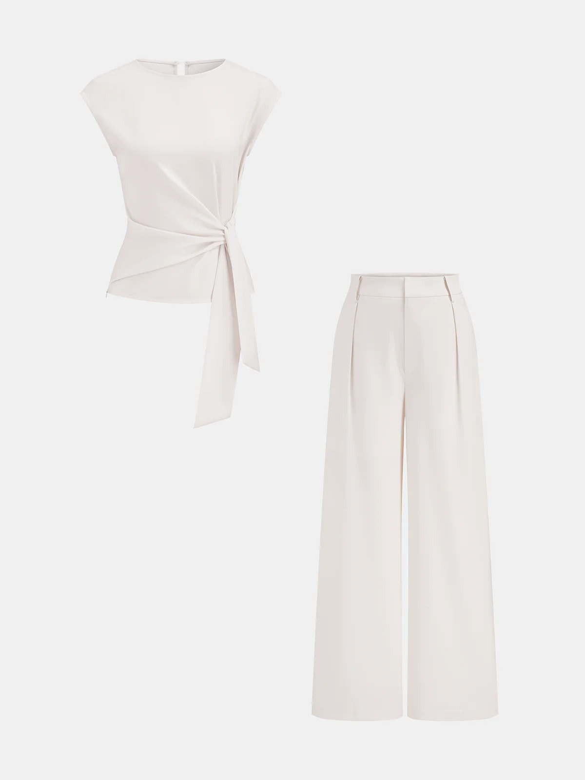 Tie Waist Sleeveless Top & Wide Leg Pants Set - Image 2