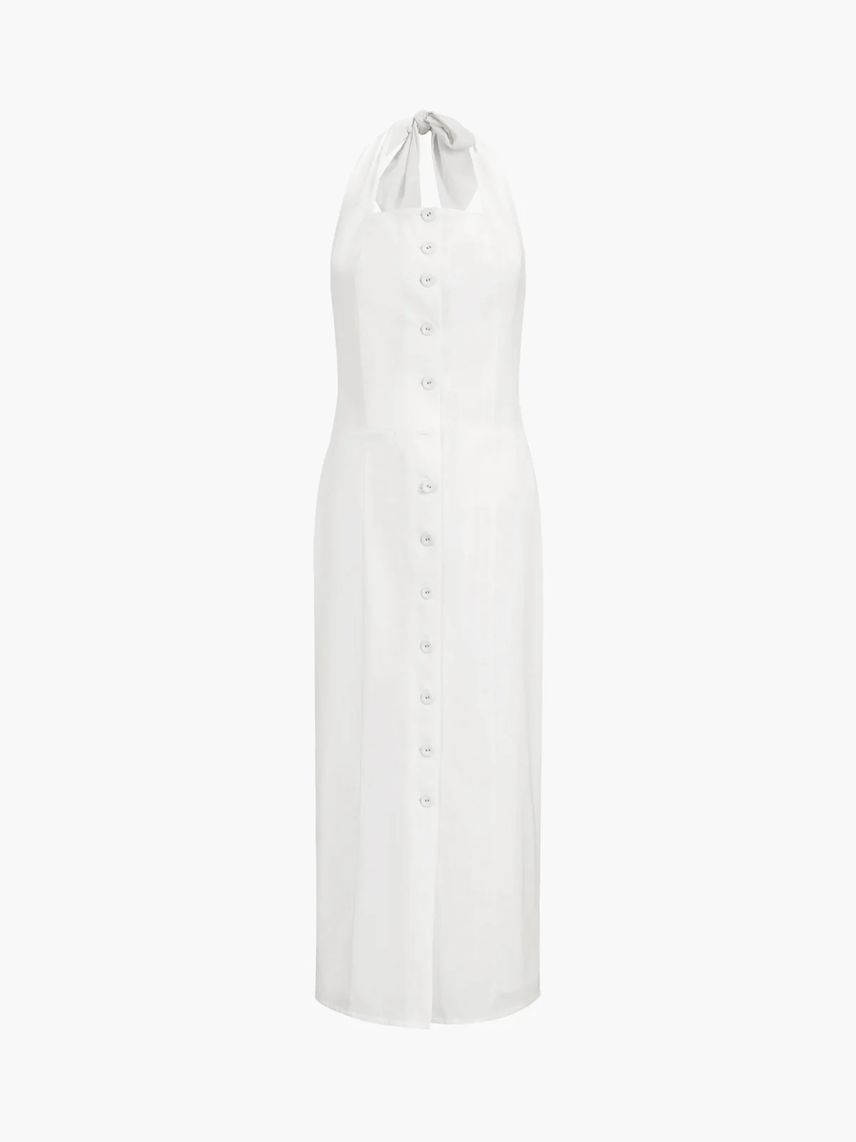 Tied Halter Open Back Cotton Linen Midi Dress - Image 5