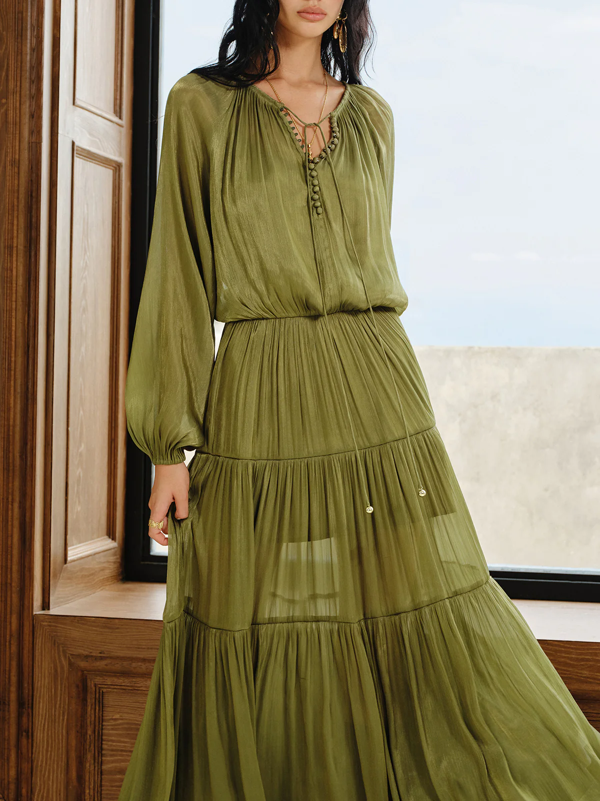 Tiered Maxi Dress Set with Liner - Image 2