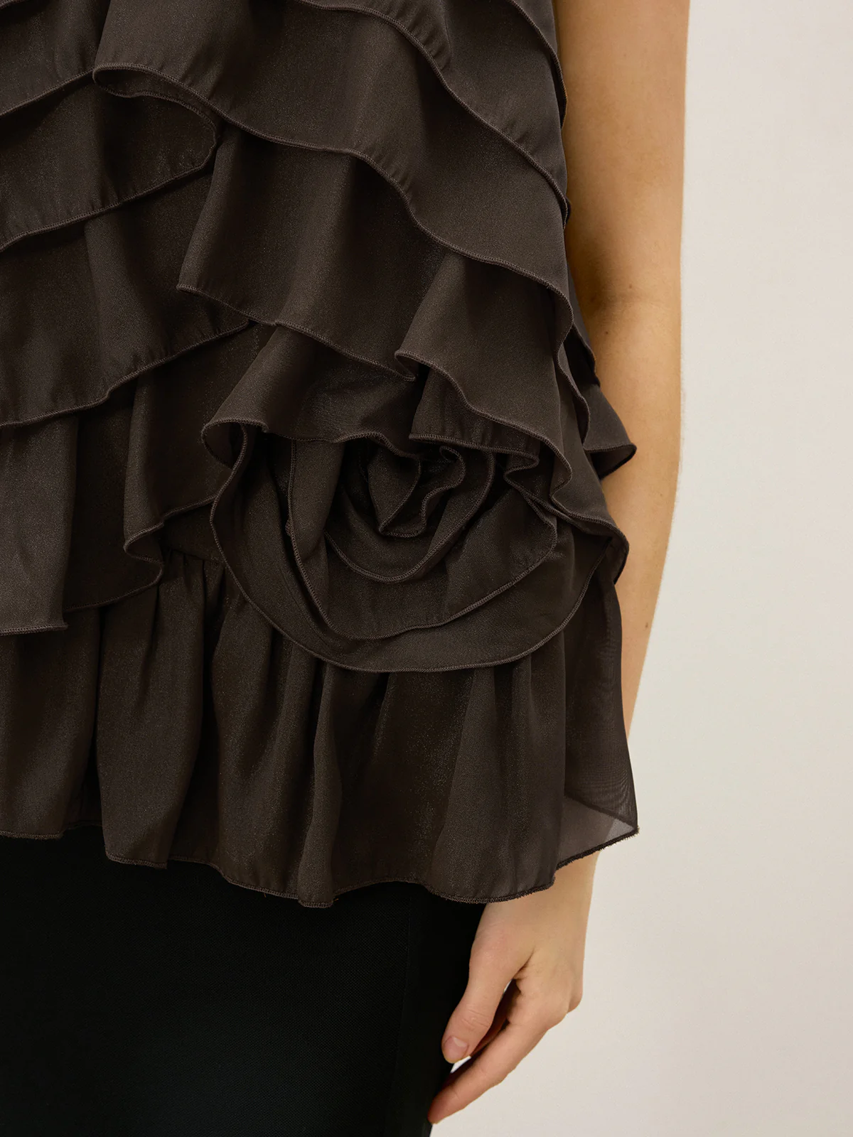 Tiered Ruffle Chiffon Halter Top with 3D Flower - Image 3