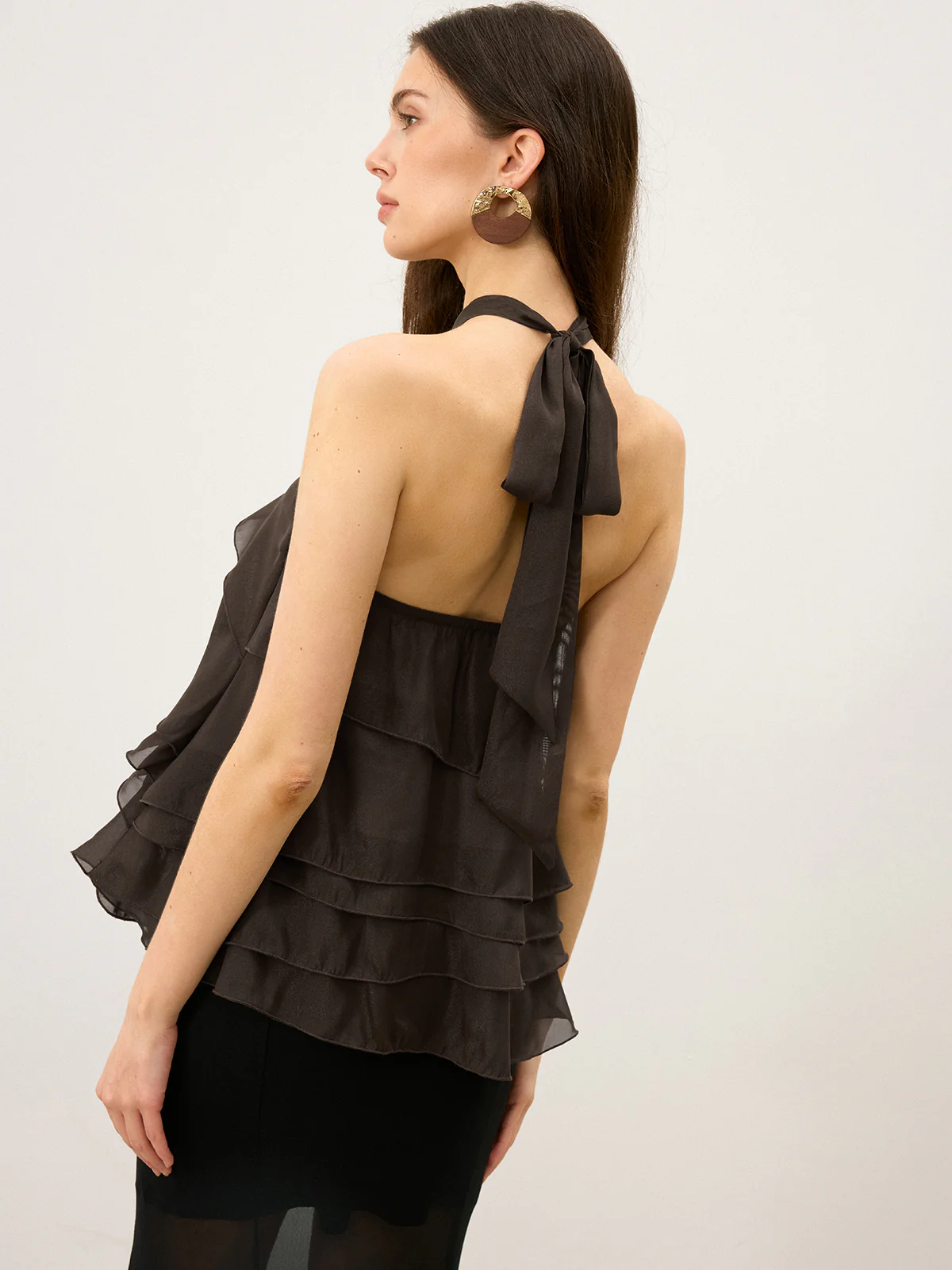 Tiered Ruffle Chiffon Halter Top with 3D Flower - Image 4