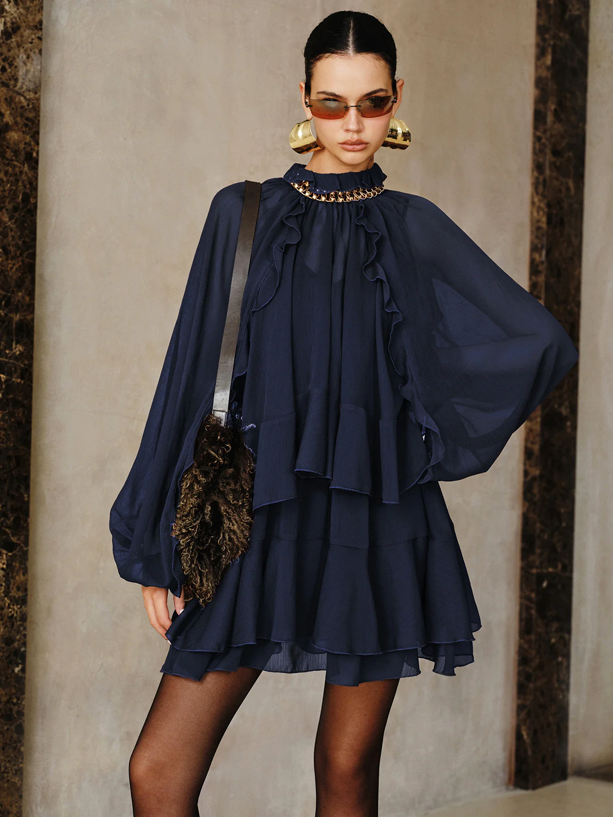 Tiered Ruffle Chiffon Mini Dress Set with Liner - Image 10