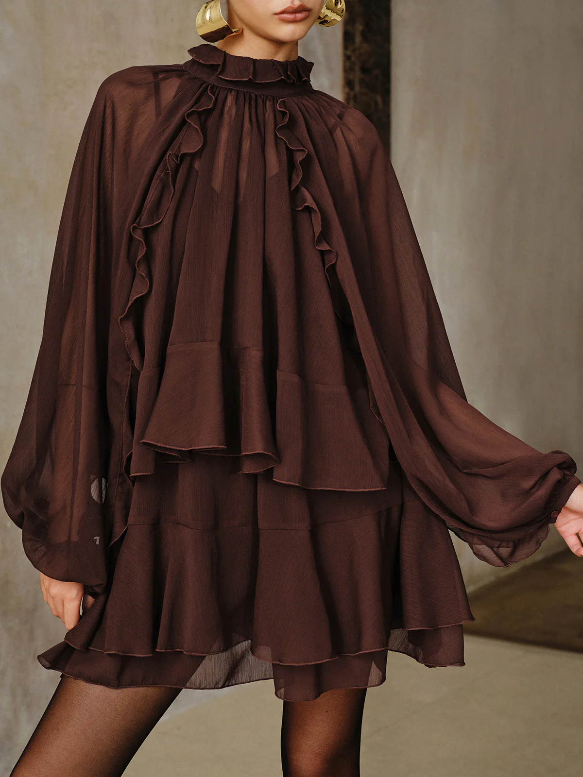 Tiered Ruffle Chiffon Mini Dress Set with Liner - Image 4