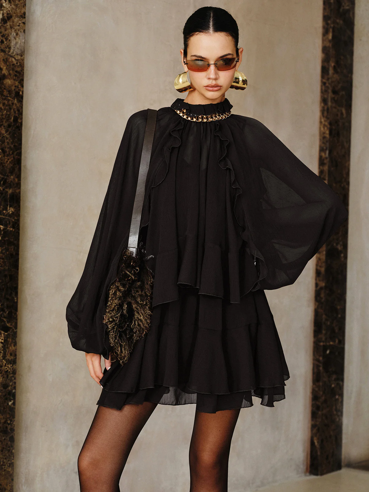 Tiered Ruffle Chiffon Mini Dress Set with Liner - Image 6