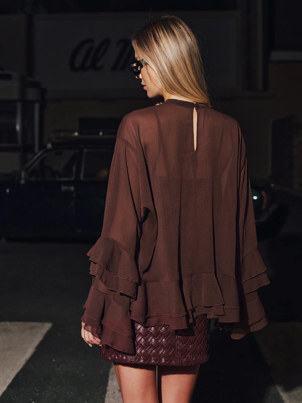 Tiered Ruffle Semi-Sheer Chiffon Blouse - Image 5