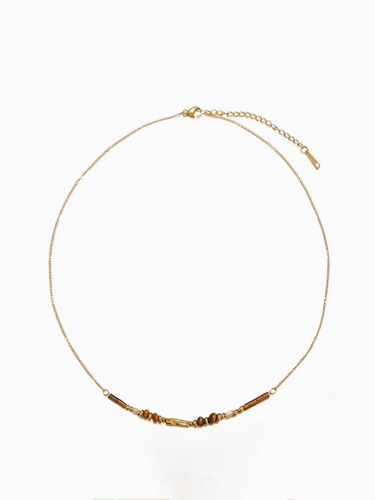 Tiger Eye Stone Beaded Necklace with Gold Chain - Image 2