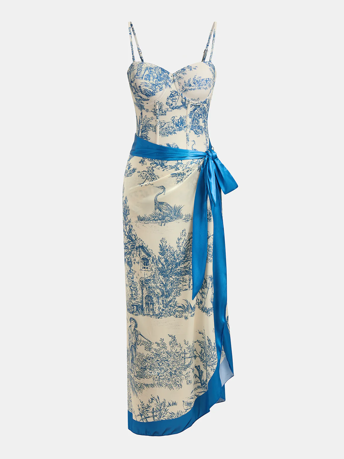 Toile Print One-Piece Swimsuit & Wrap Skirt Set - Image 2
