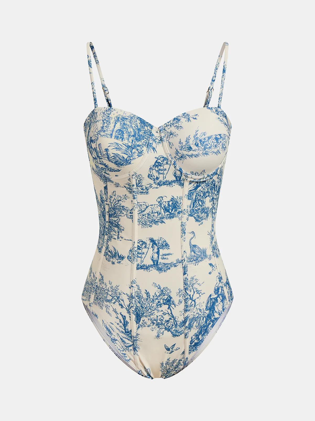 Toile Print One-Piece Swimsuit & Wrap Skirt Set - Image 3