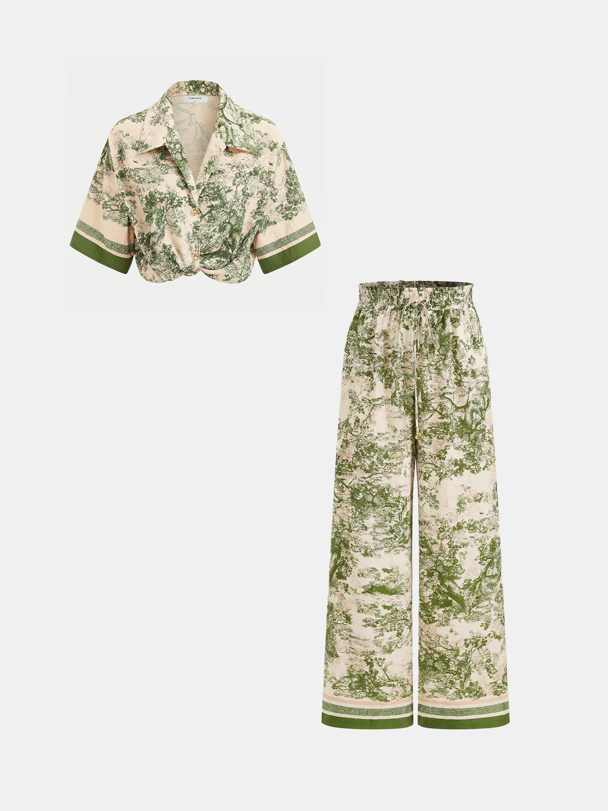 Toile Print Shirt & Wide Leg Pants Set - Image 10