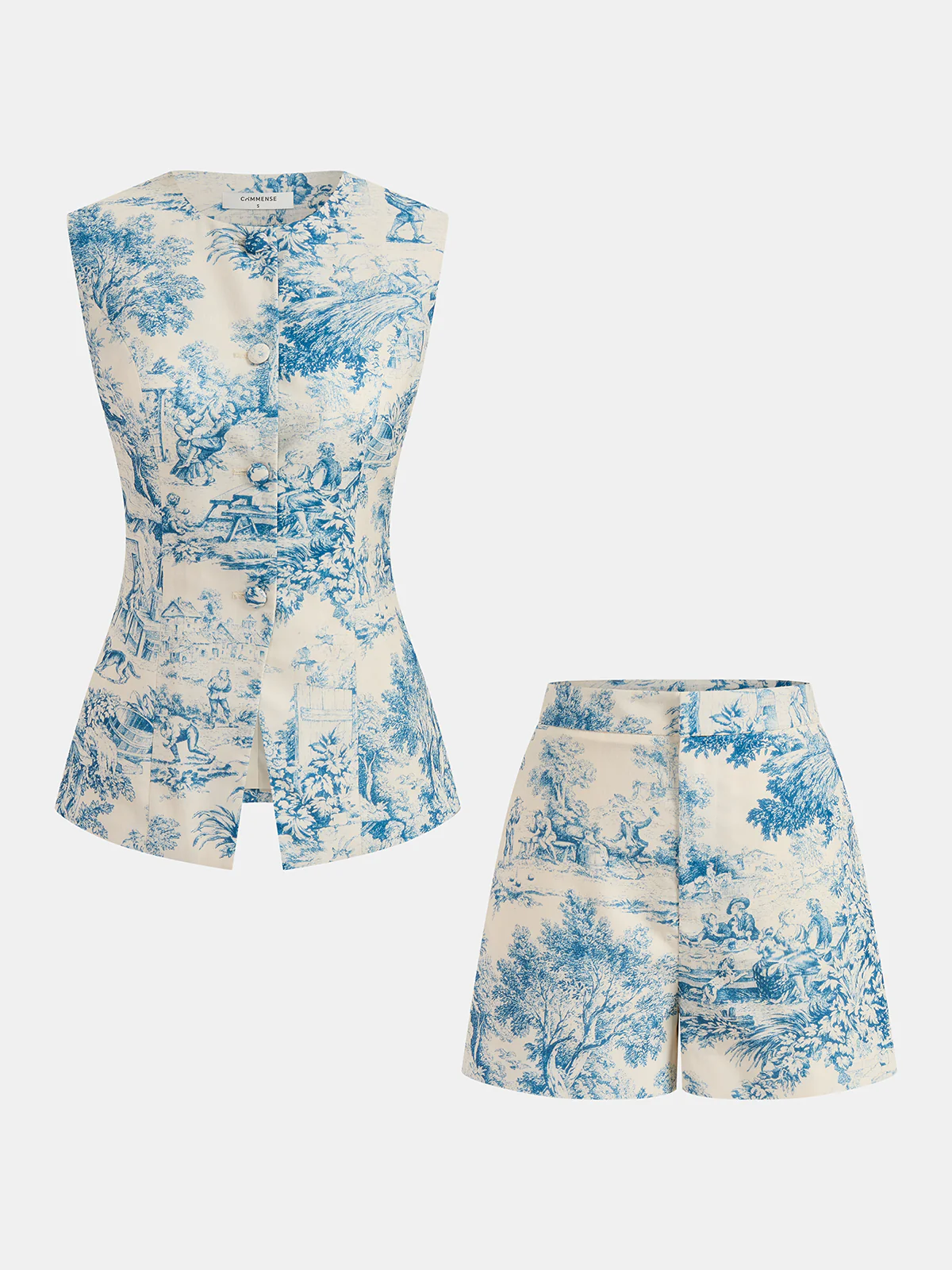 Toile Print Sleeveless Vest & Shorts Set - Image 2