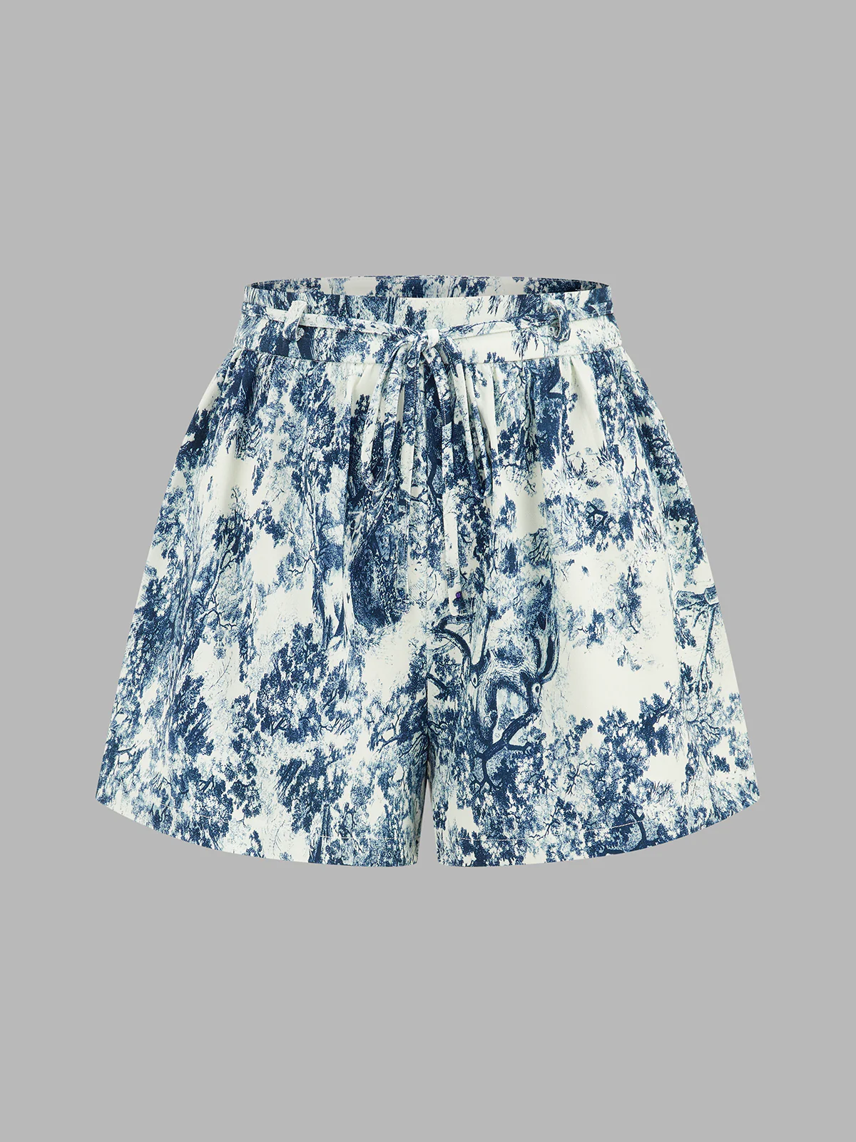 Toile Print Tie Waist Casual Shorts