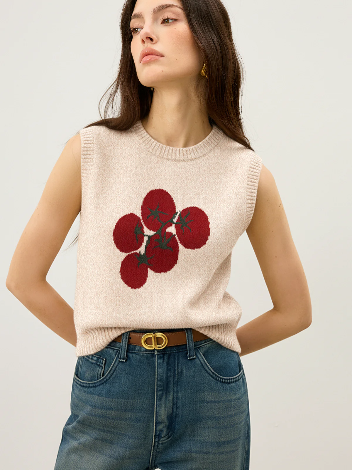 Tomato Patterned Wool Blend Knit Vest - Image 2