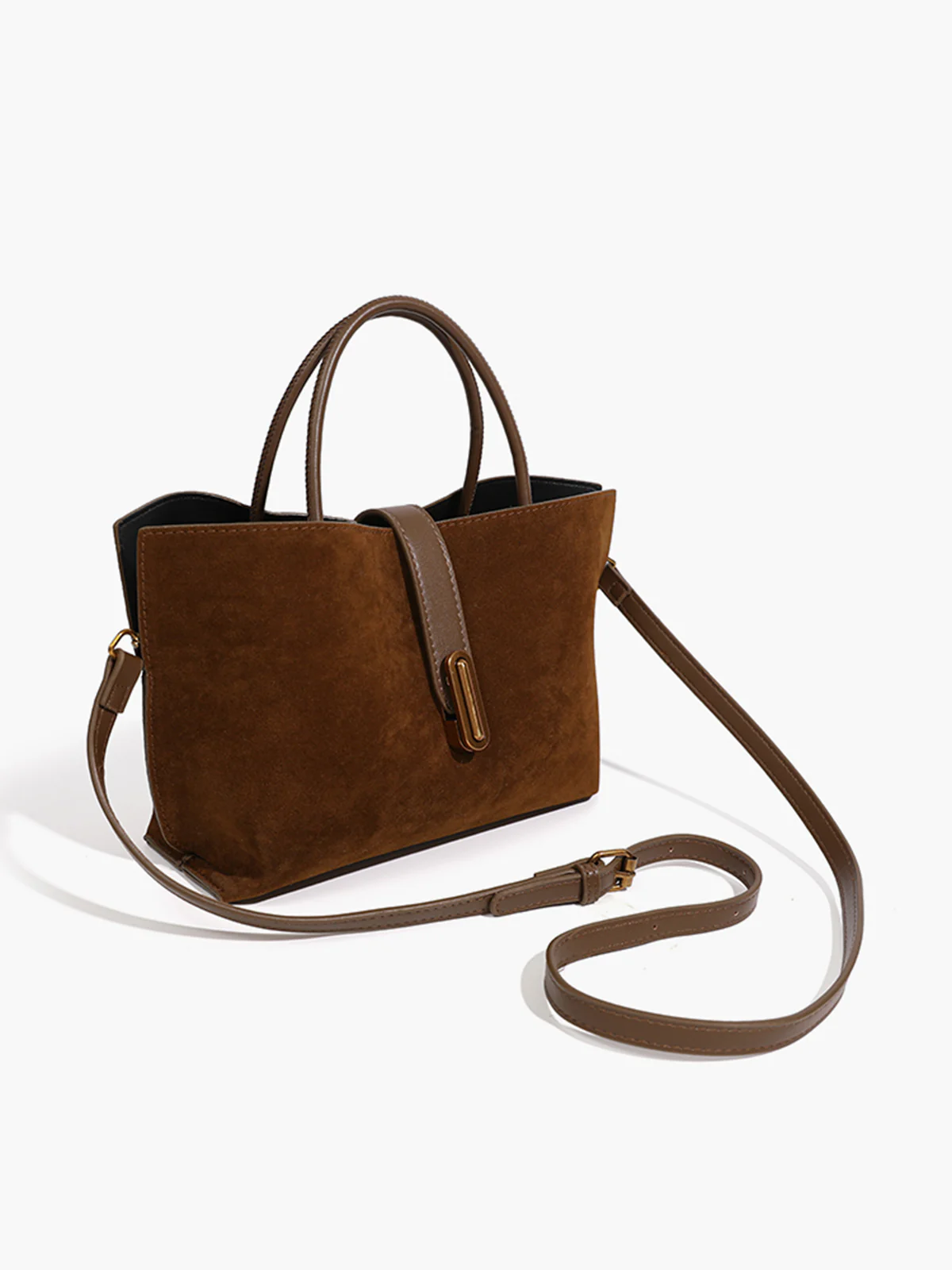Top Handle Suede Compartment Bag - Image 2