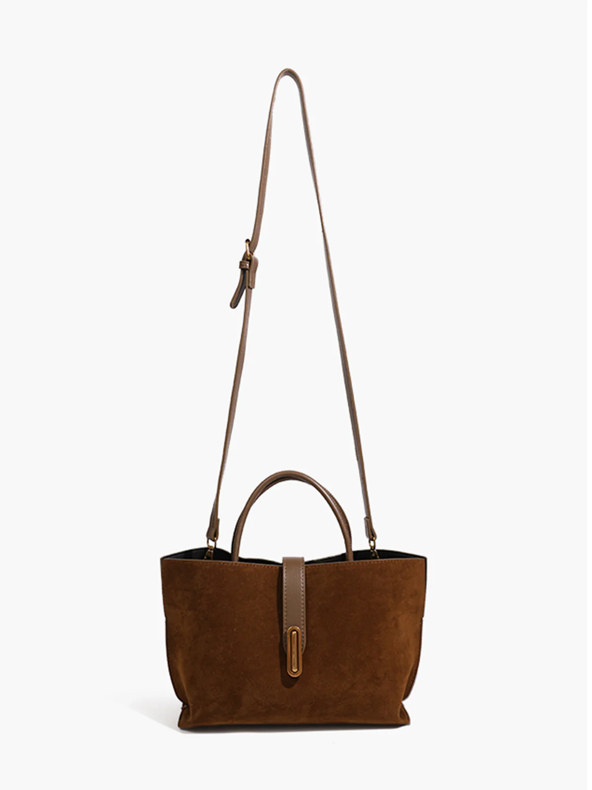 Top Handle Suede Compartment Bag - Image 3