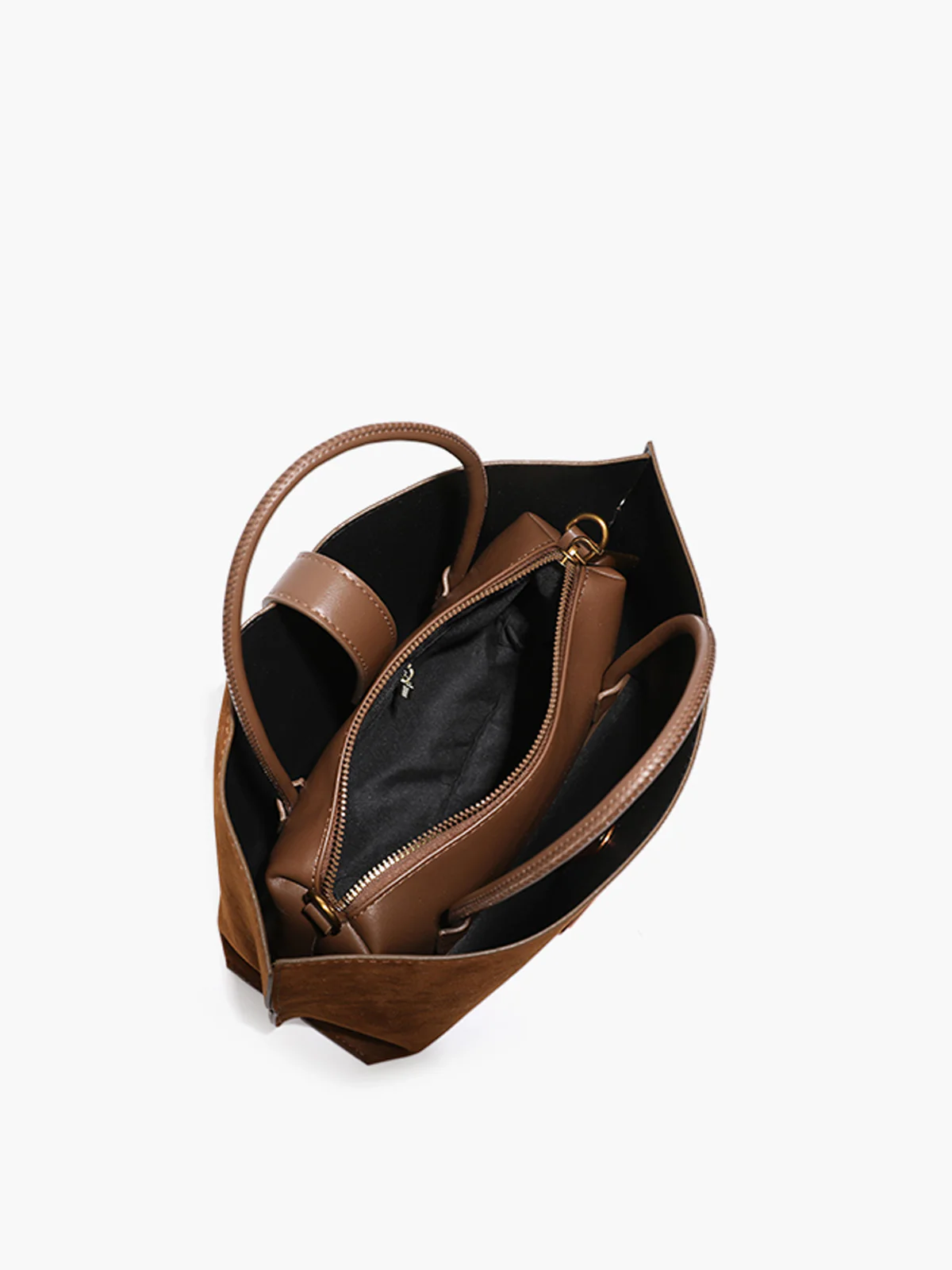 Top Handle Suede Compartment Bag - Image 4