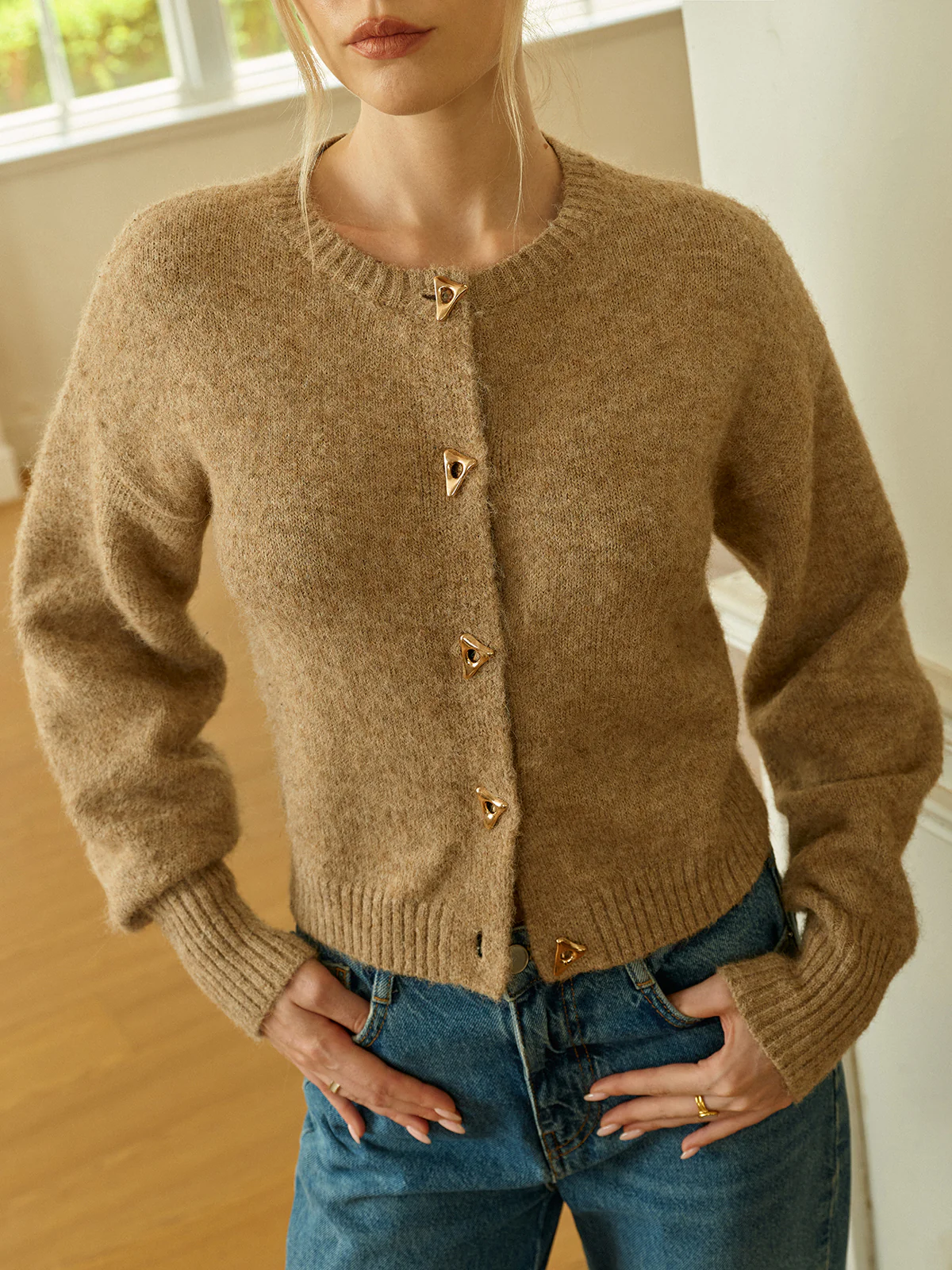 Triangle Button Wool Blend Cardigan - Image 5
