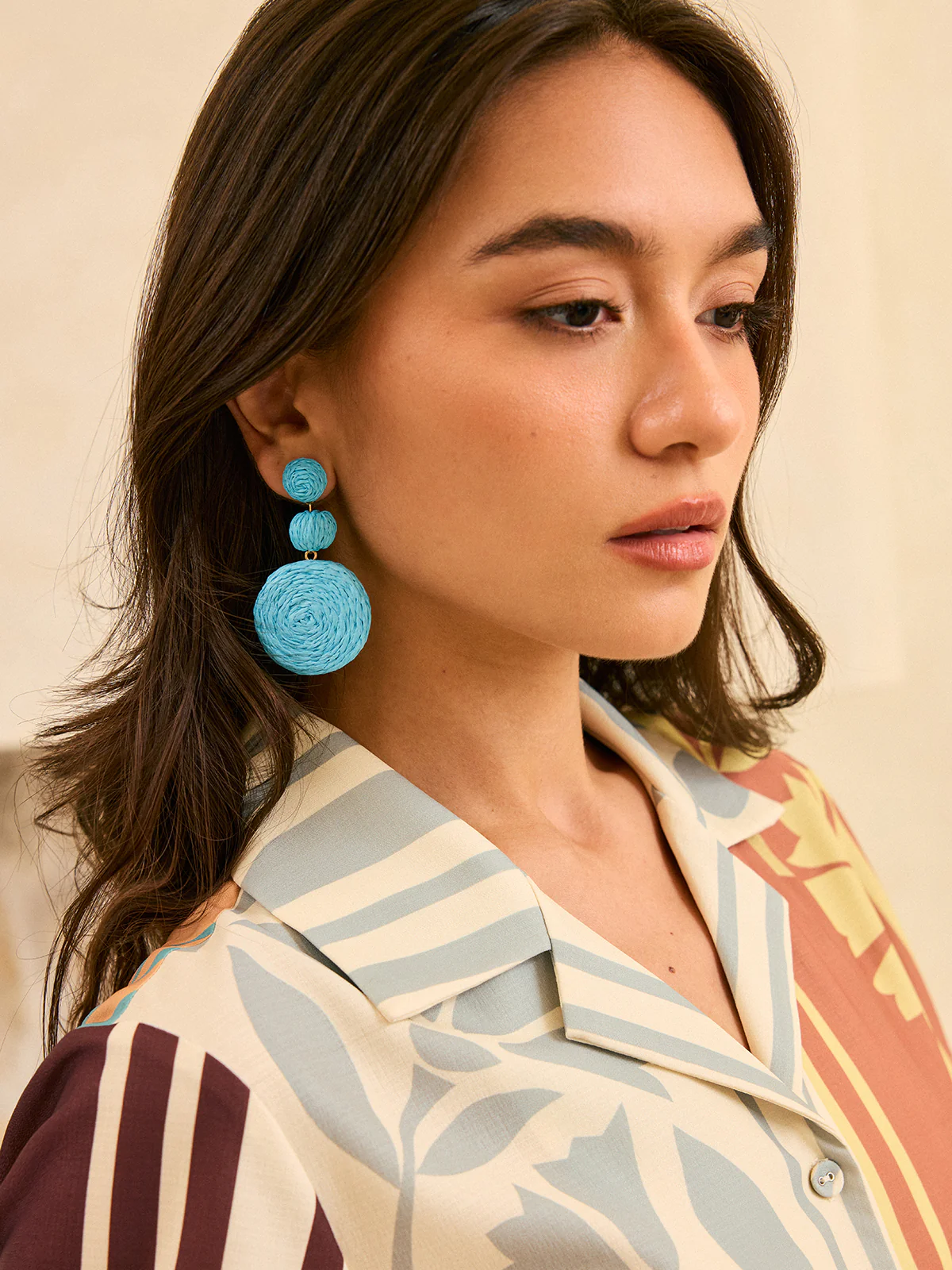 Triple Circle Raffia Drop Earrings - Image 2