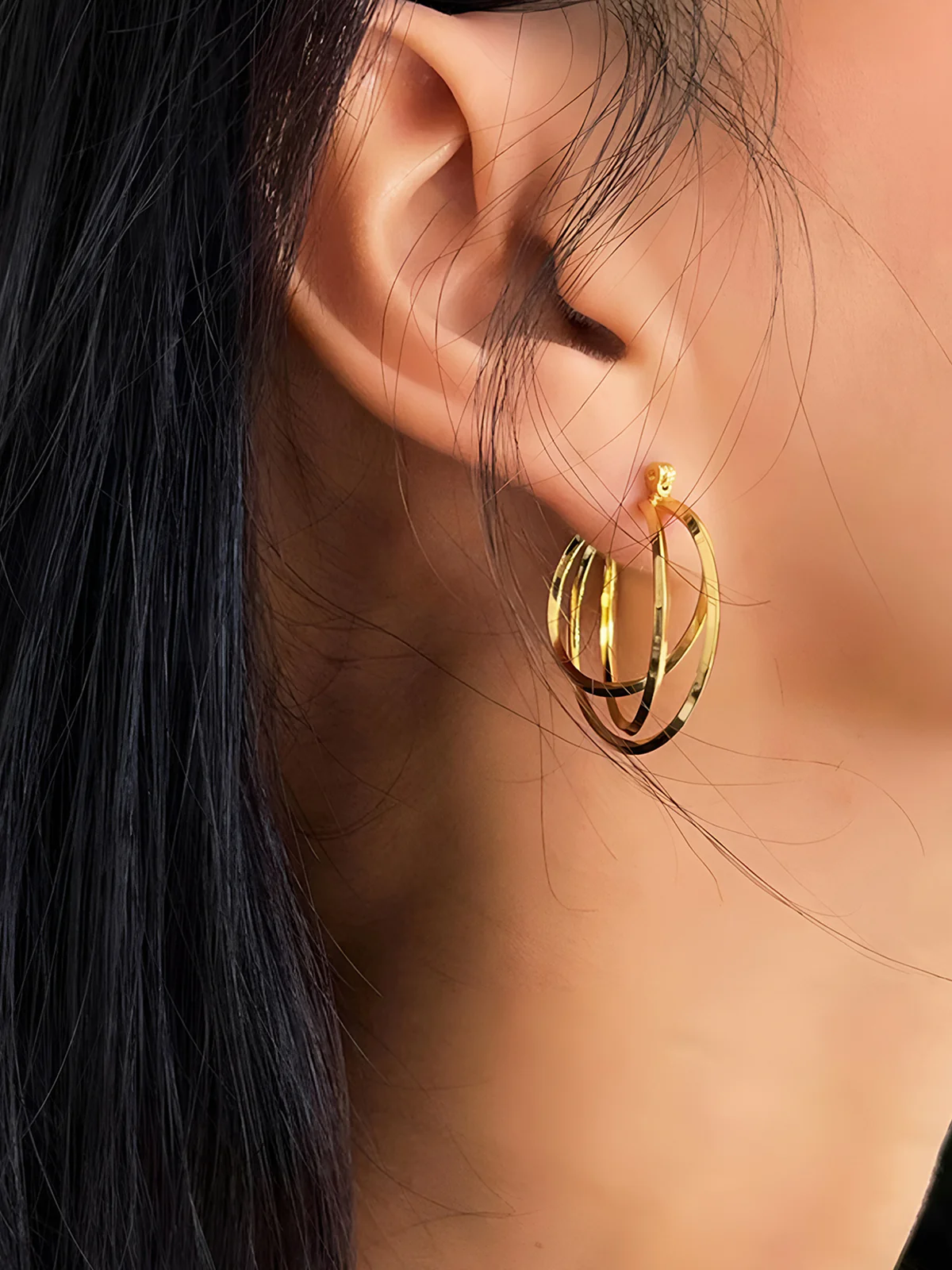 Triple Layered Golden Hoop Earrings - Image 3