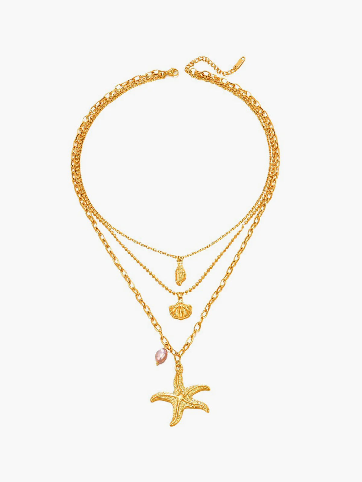 Triple Layers Pearl Starfish Necklace - Image 4