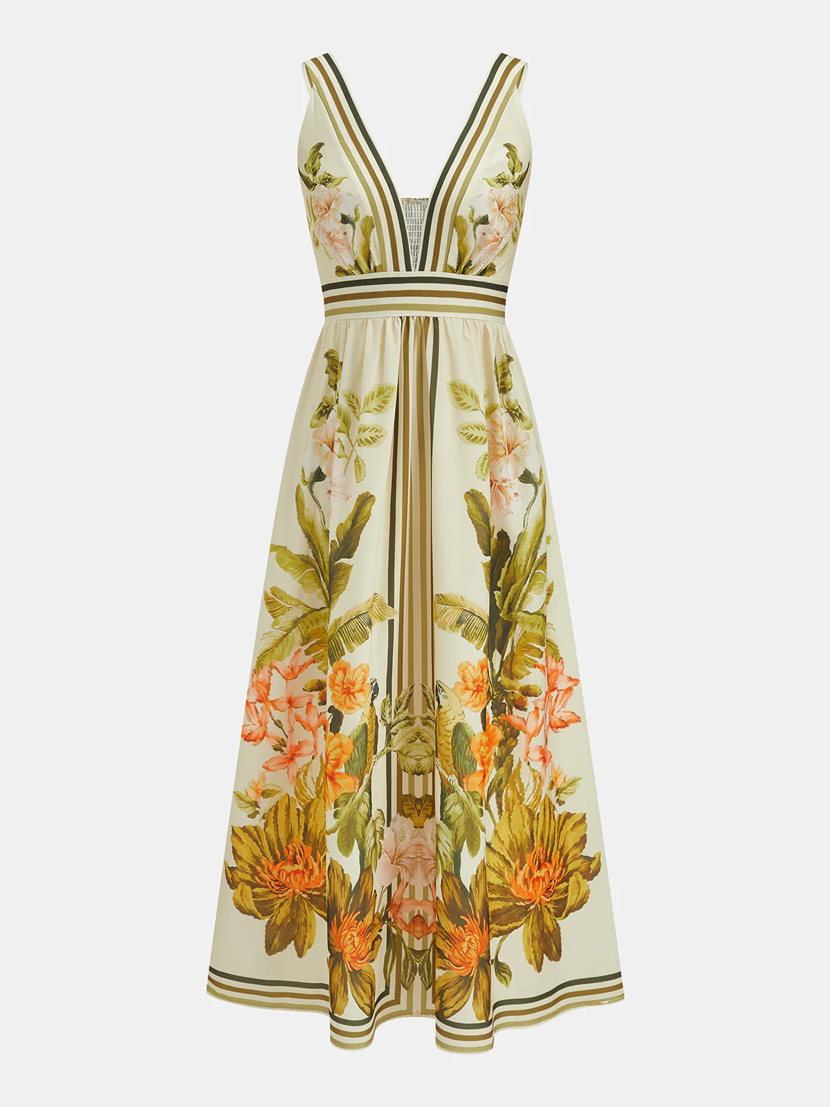 Tropical Floral Print Deep V-Neck Maxi Dress - Image 2