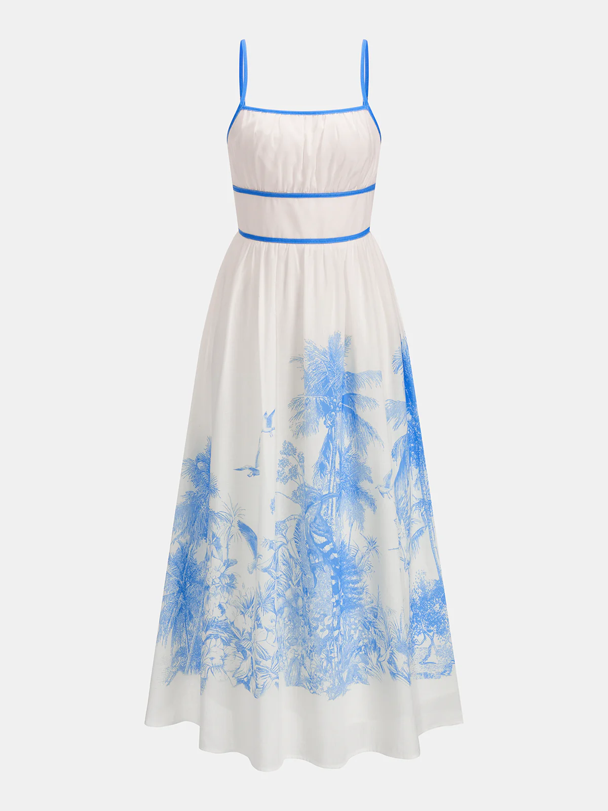Tropical Print Contrast Trim Cami Midi Dress