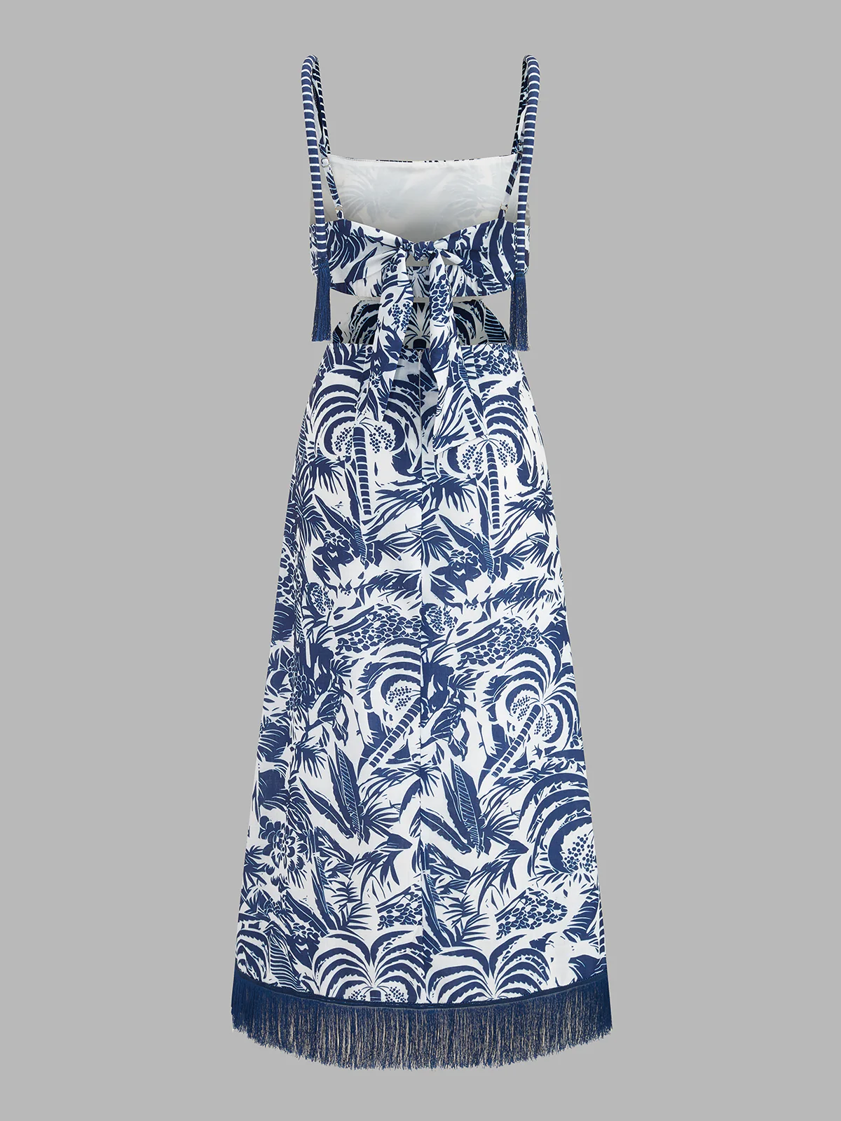 Tropical Print Fringe Cutout Maxi Dress - Image 2