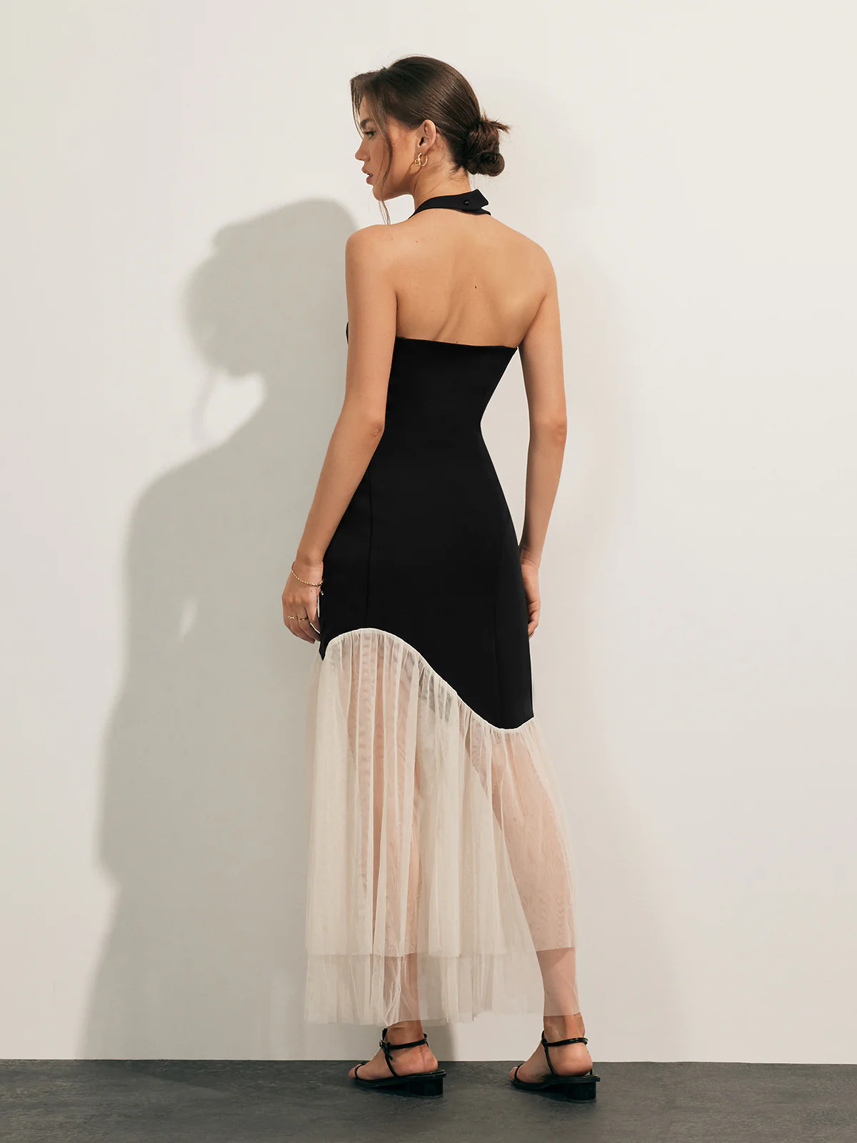 Tulle-Hem Slim Halter Long Dress - Image 4