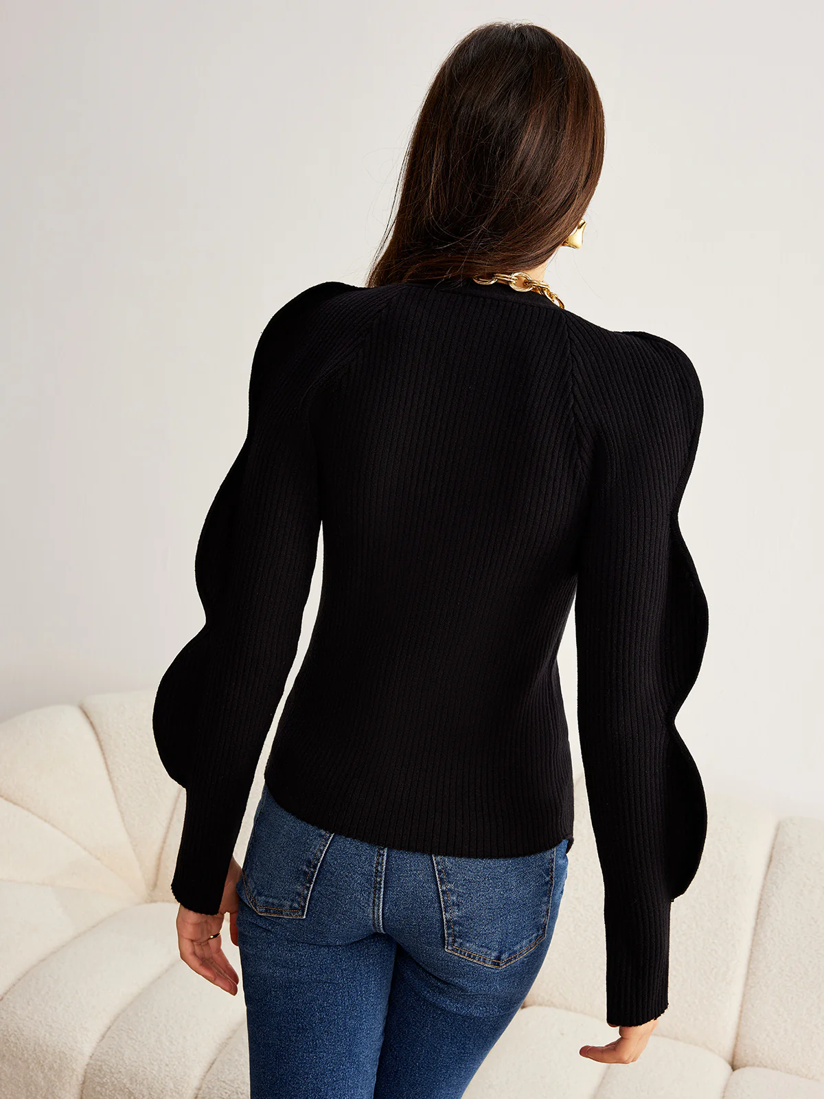 Turn Lock Wave-Sleeve Cardigan - Image 5