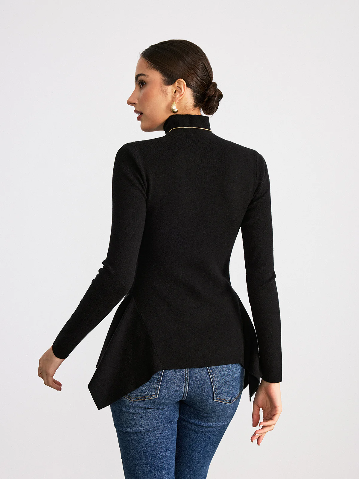 Turtleneck Asymmetric Peplum Sweater - Image 4