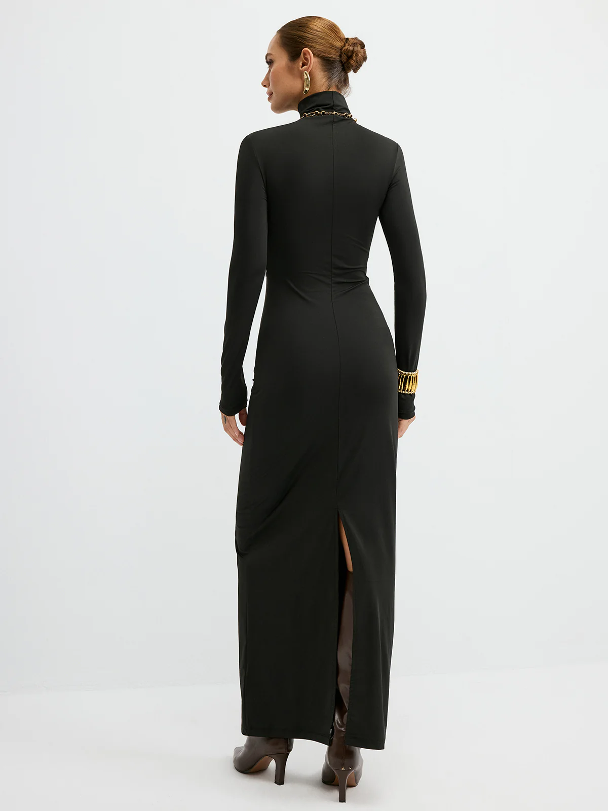 Turtleneck Faux Leather Paneled Maxi Dress - Image 5