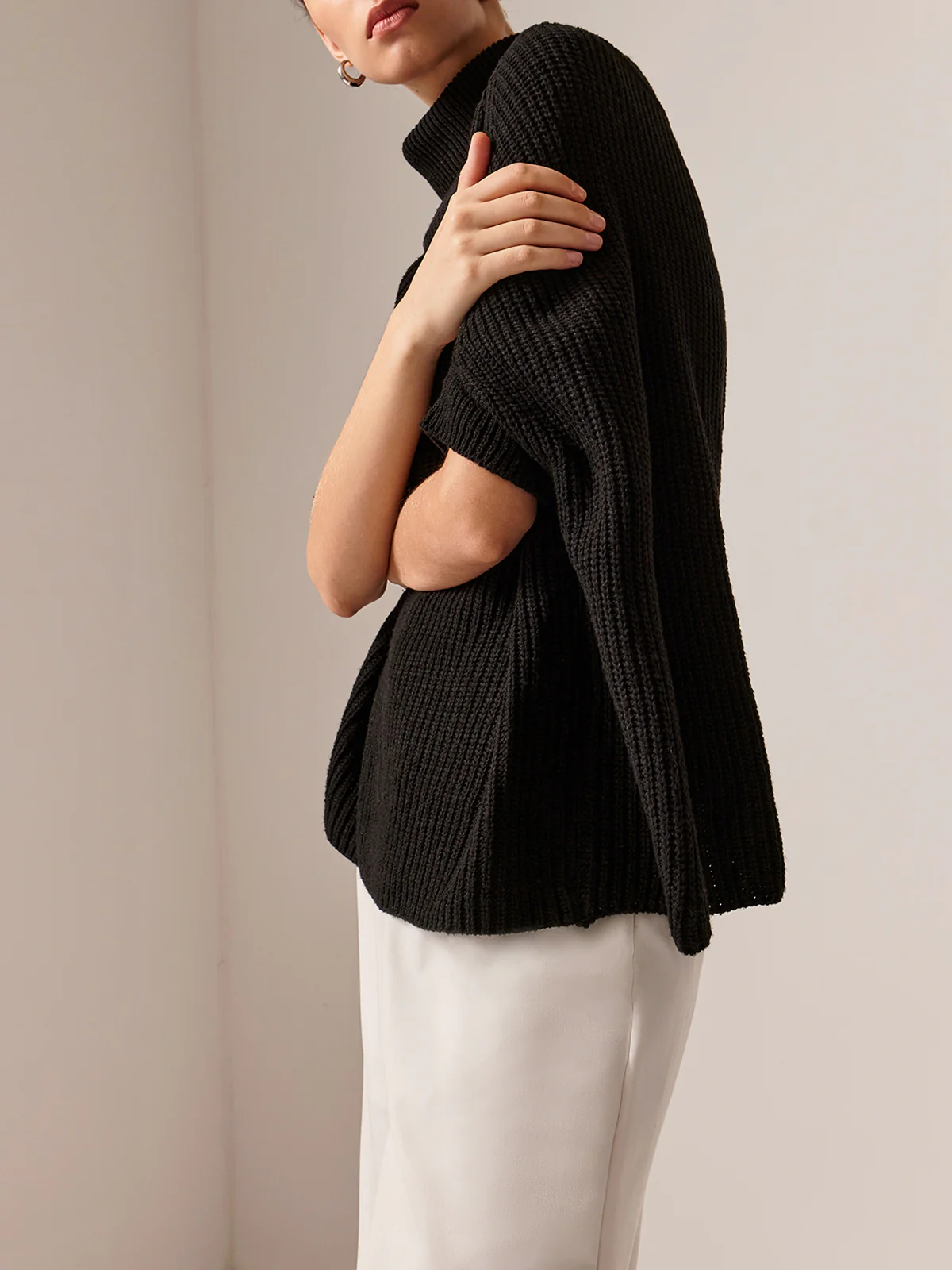 Turtleneck Half-Sleeve Sweater Without Belt - Image 6