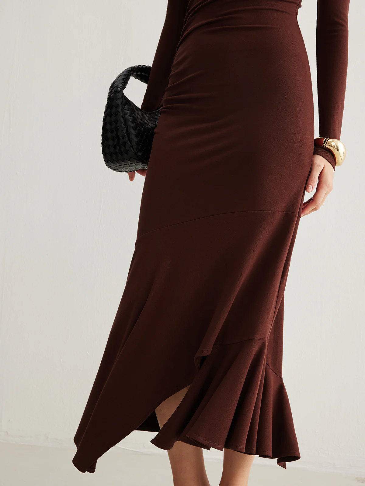 Turtleneck Irregular Pleated Long Dress - Image 5