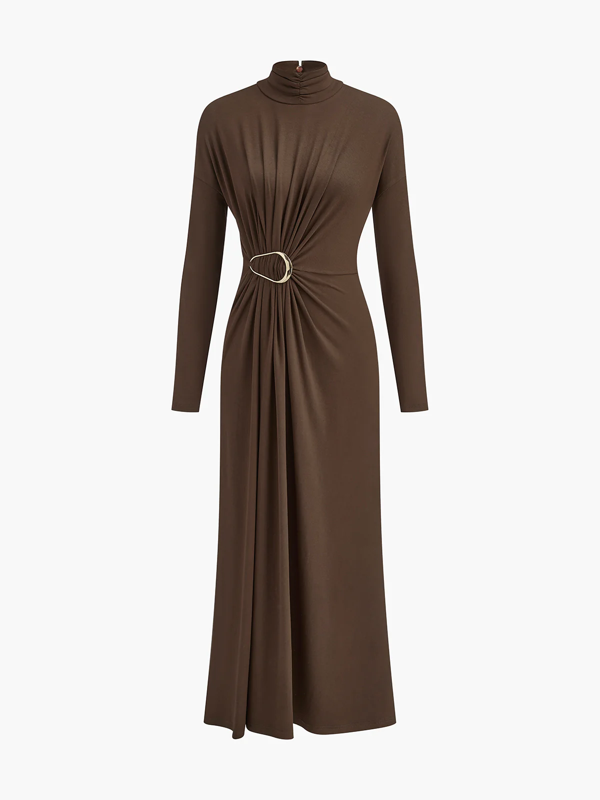 Turtleneck Knotted Pleated Long Dress - Image 2