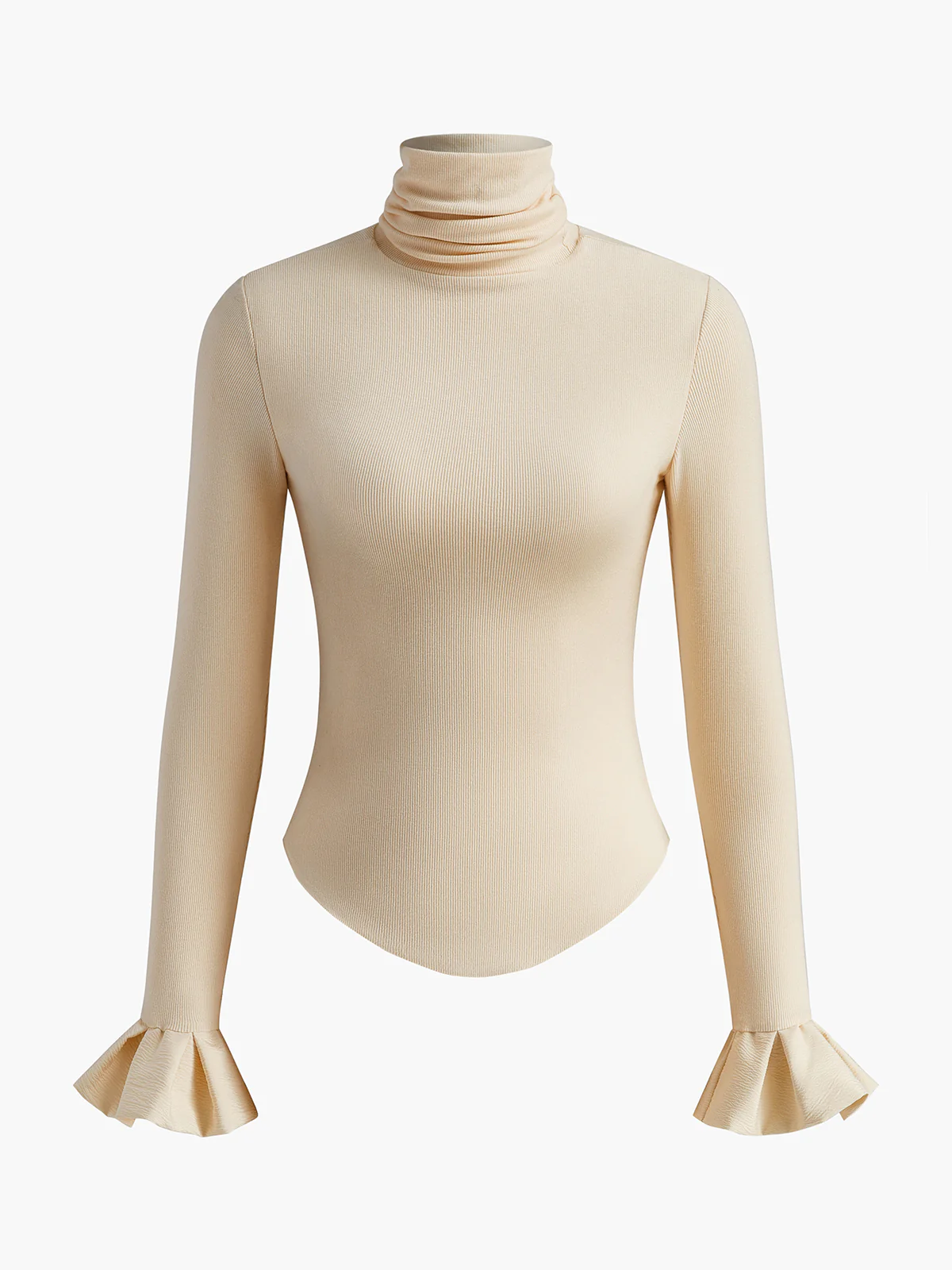 Turtleneck Ribbed Ruffle Sleeve T-Shirt - Image 5