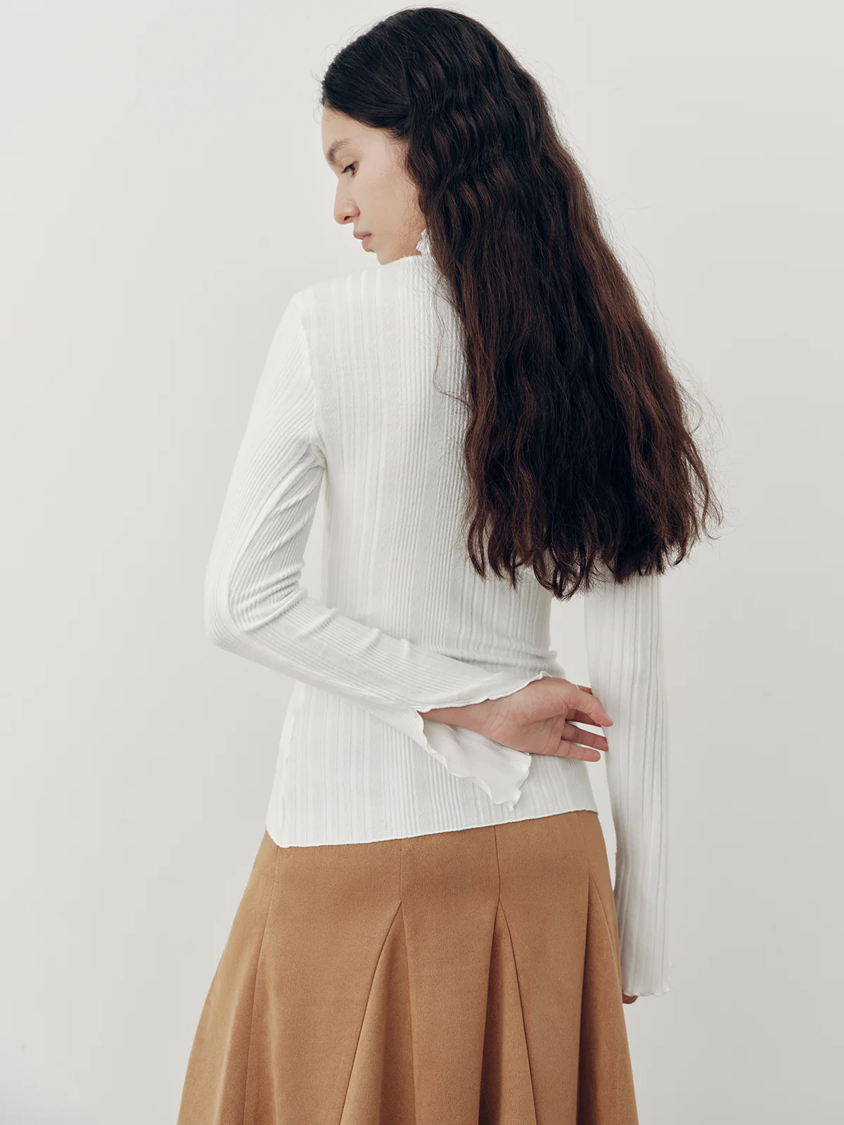 Turtleneck Ruffled Ribbed Knit Top - Image 6