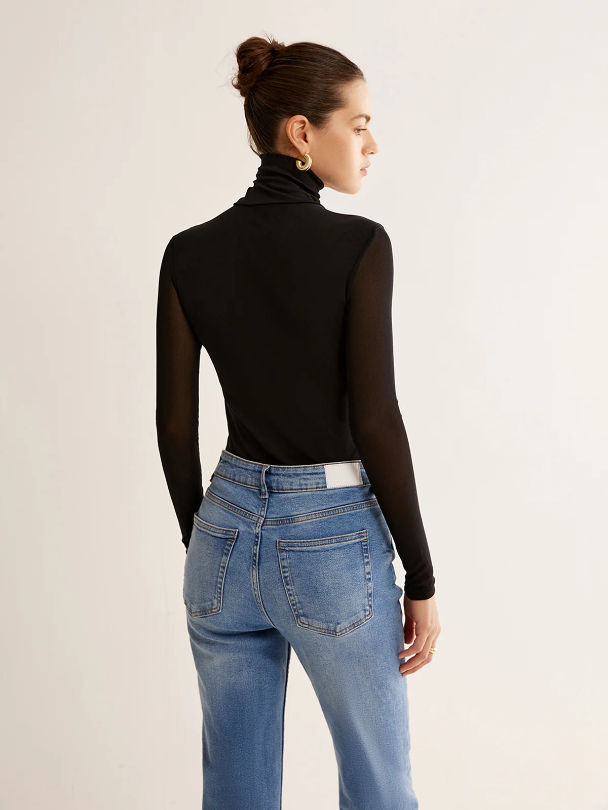 Turtleneck Sheer Sleeve Jersey Top - Image 6
