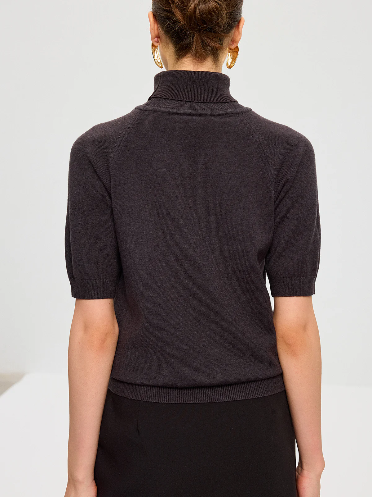 Turtleneck Short Puffed Sleeve Knit Top - Image 6