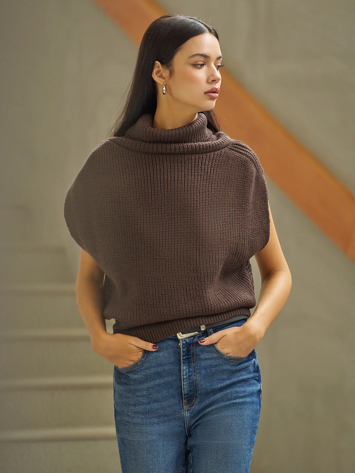 Turtleneck Shrug Sweater Vest - Image 4