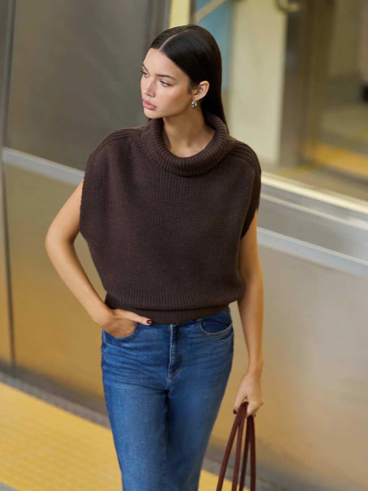 Turtleneck Shrug Sweater Vest - Image 6