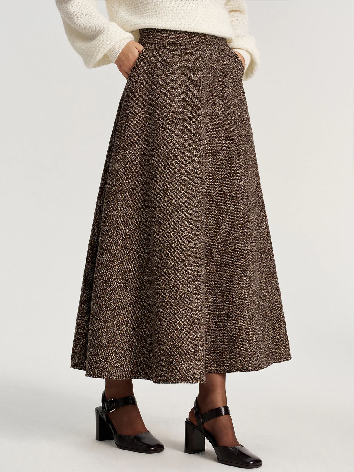 Tweed A-Line Pocket Maxi Skirt