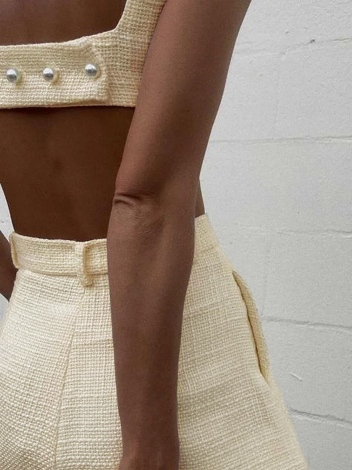 Tweed Backless Plain Shorts Set - Image 2