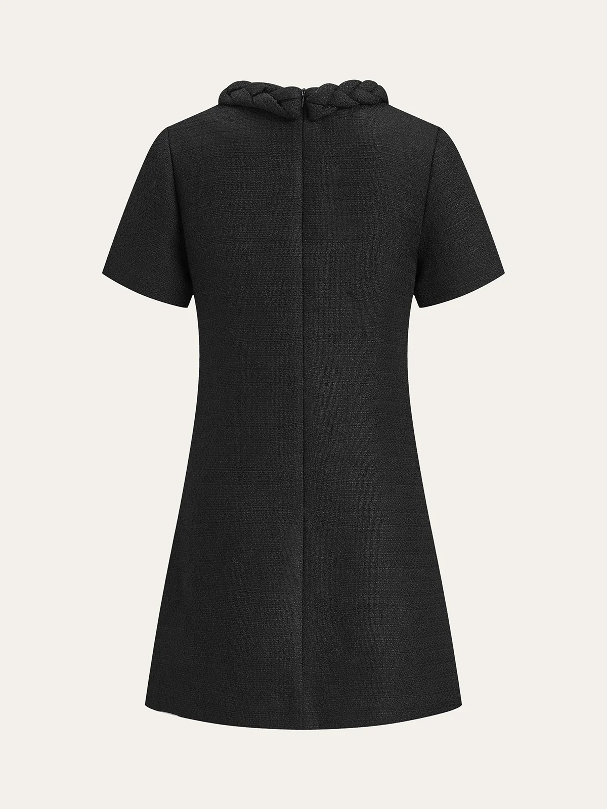Tweed Braided Rope Collar Short Sleeve Dress - Image 4